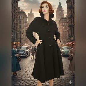 Vintage Empress Black Wool Coat MCM  Est Size 2 to 4 Wearable Collectors Item